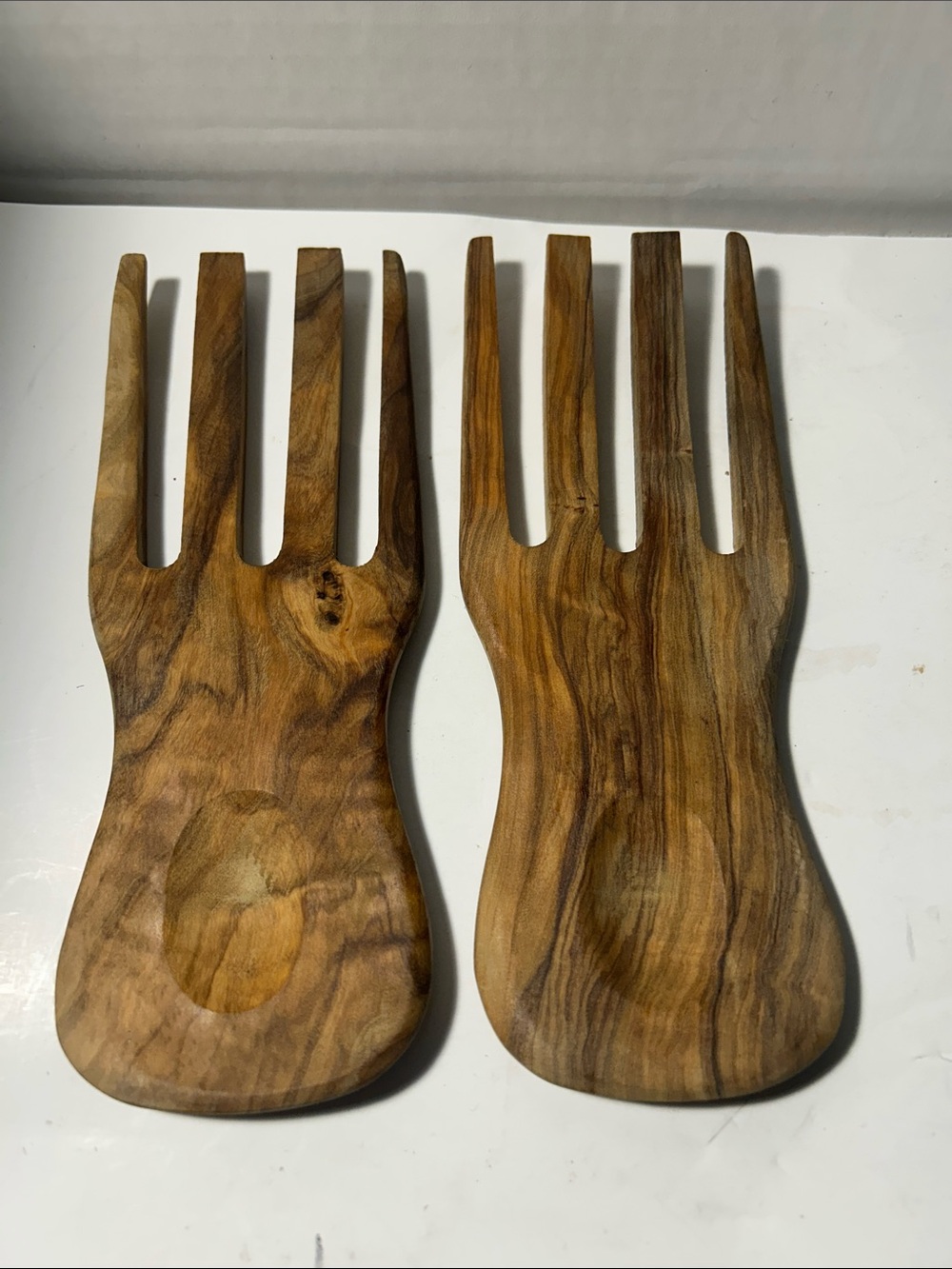 Wooden Salad Servers - Olive Wood Fork Set - Natural Brown